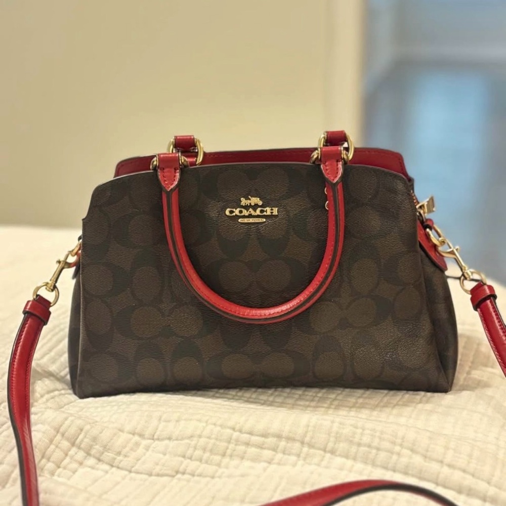 Coach Signature Brown and Red Shoulder Bag